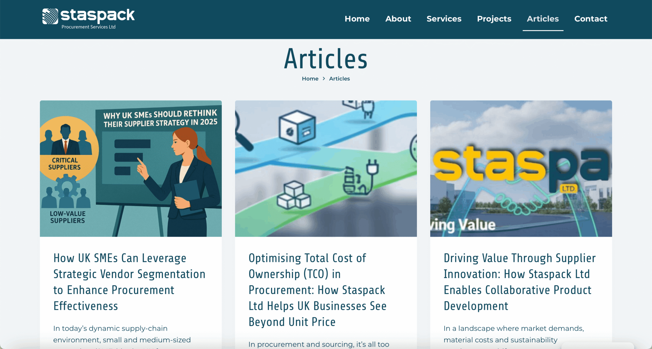 Staspack SEO procurement articles and LinkedIn content created by All-Round Marketing Ltd