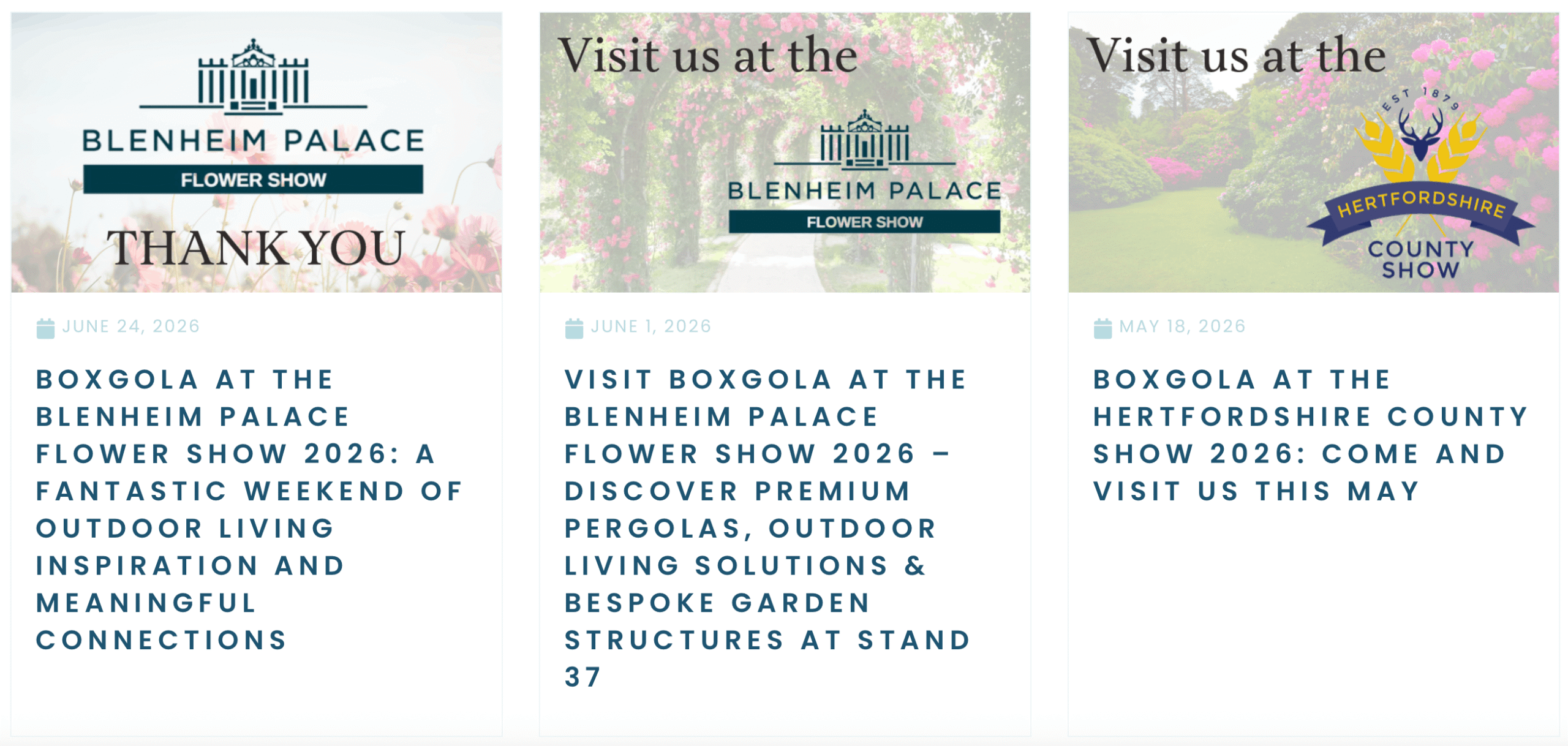 Boxgola event articles and outdoor living content created as part of its SEO and digital marketing campaign